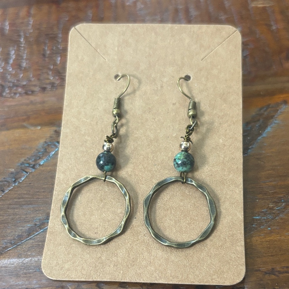 Antique Bronze and Turquoise Dangle Earrings